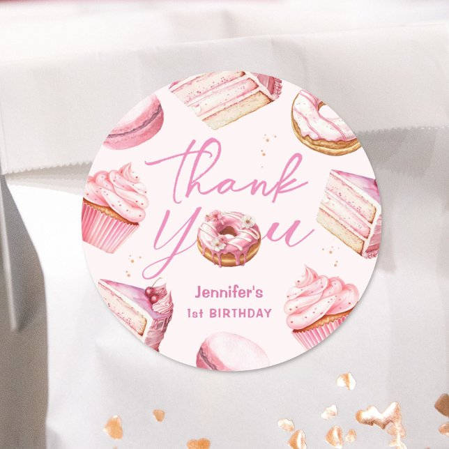 Sticker Rond Sweet One Rose mignon Donuts Fille 1er anniversair (Créateur téléchargé)