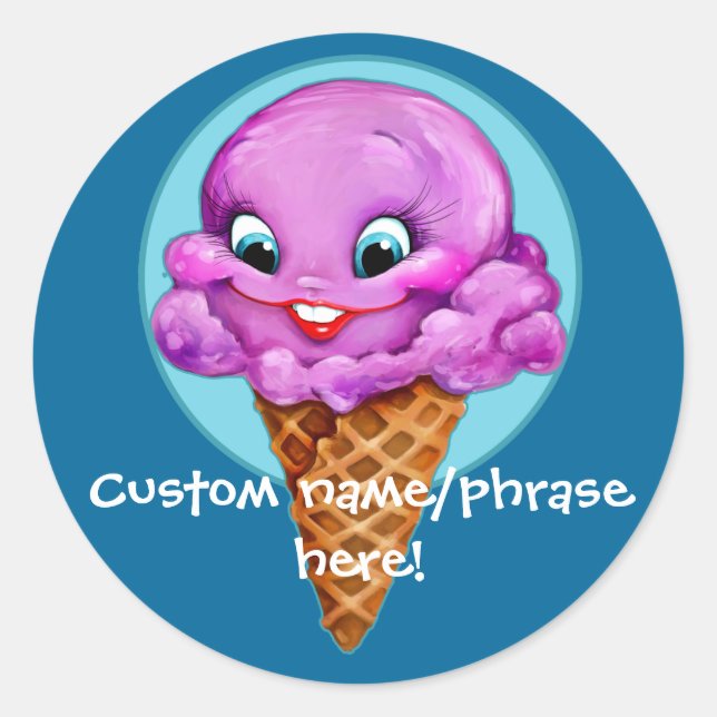 Sticker Rond Sweet Red Raspberry Ice Cream Girl (Devant)