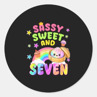 Sticker Rond Sweet sassy and seven 7th bday rainbow dumpling