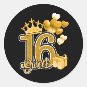Sticker Rond Sweet sixteen Anniversaire Or