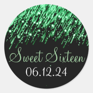 Sticker Rond Sweet sixteen Favor Falling Stars Green
