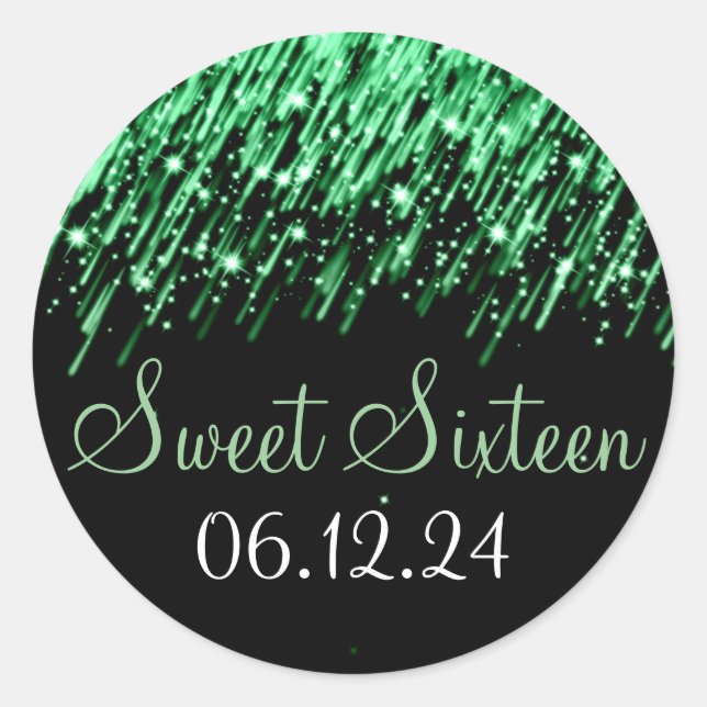 Sticker Rond Sweet sixteen Favor Falling Stars Green (Devant)