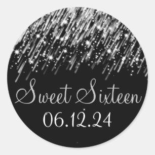 Sticker Rond Sweet sixteen Favor Falling Stars Silver