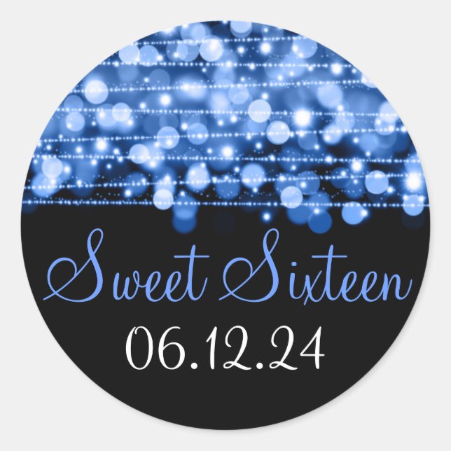 Sticker Rond Sweet sixteen Favor Party Sparkings Blue (Devant)