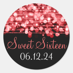 Sticker Rond Sweet sixteen Favor Party Sparkings Red