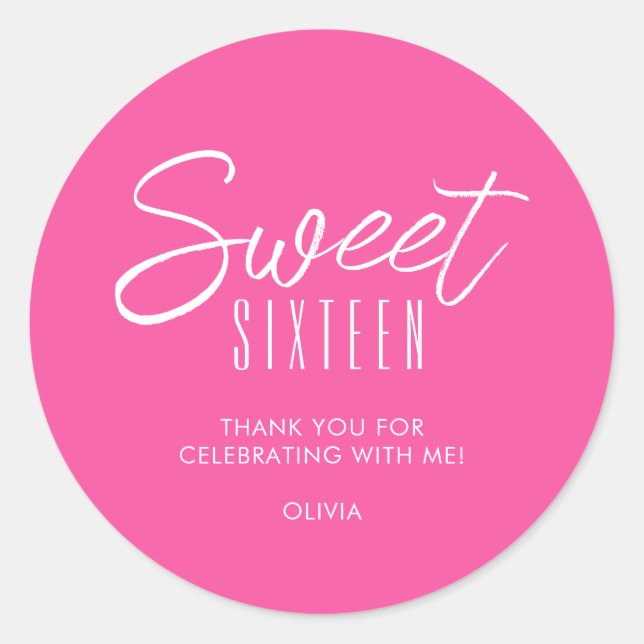 Sticker Rond Sweet sixteen moderne hot rose filles 16e merci (Devant)