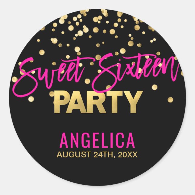 Sticker Rond Sweet sixteen noir personnalisé 16 de roses indien (Devant)
