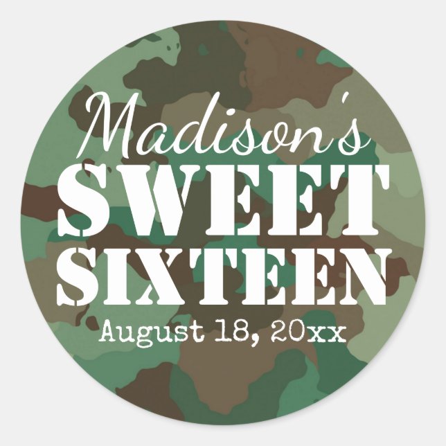 Sticker Rond Sweet sixteen photo vert personnalisé Anniversaire (Devant)