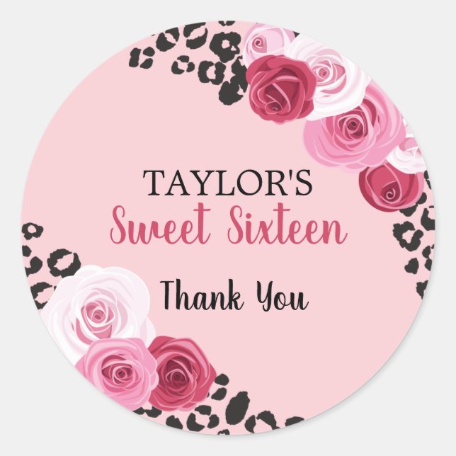 Sticker Rond Sweet sixteen rose et Poster de animal (Devant)