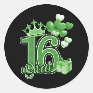 Sticker Rond Sweet sixteen Vert d'anniversaire
