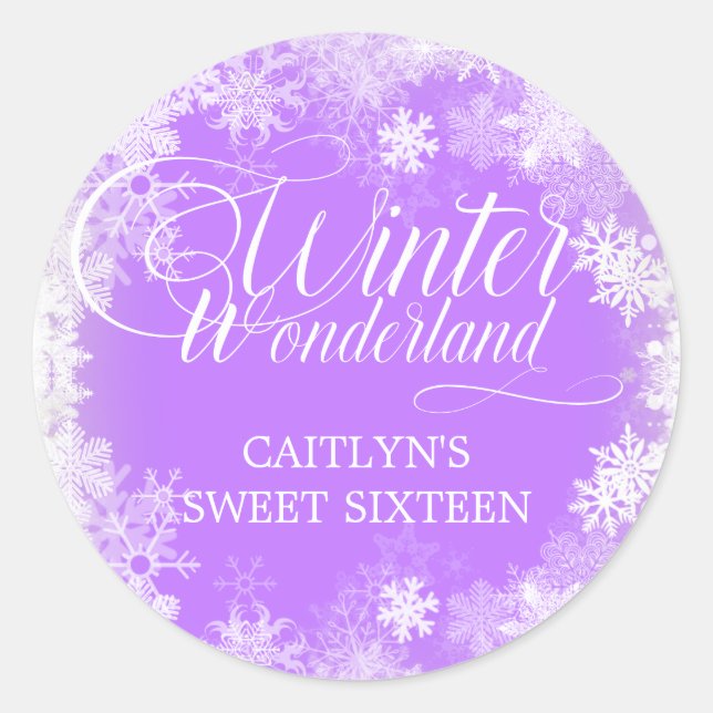 Sticker Rond Sweet sixteen Winter Wonderland Snowflake Favorise (Devant)
