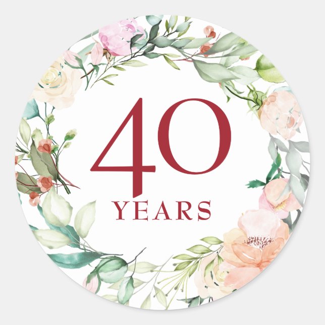 Sticker Rond Sweet Summer Roses Garland Ruby Anniversaire (Devant)