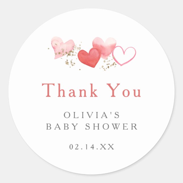Sticker Rond Sweet Valentine Coeurs Baby shower Merci (Devant)