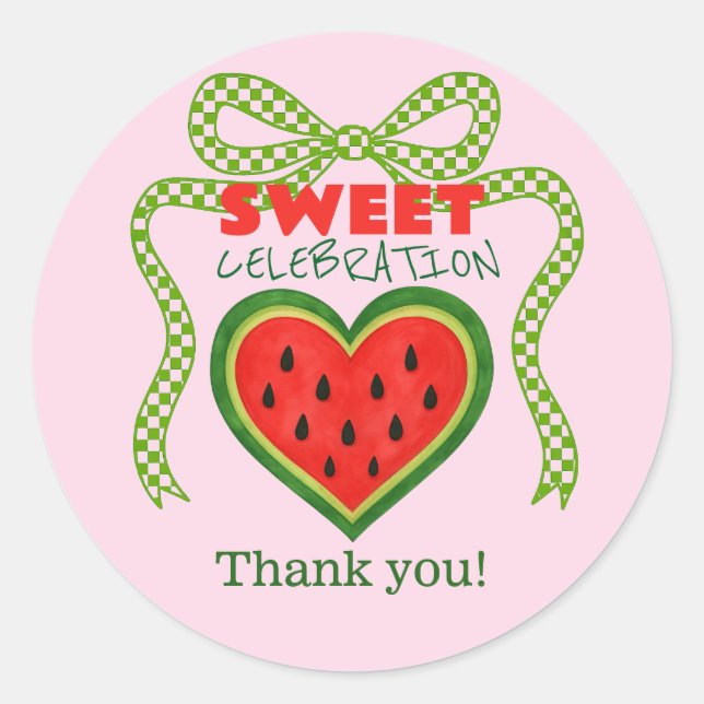 Sticker Rond Sweet Watermelon Ribbon Été Invitation (Devant)