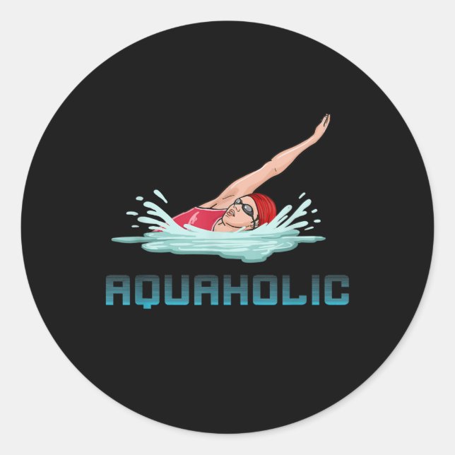 Sticker Rond Swimming Cap Goggles Swim Love Funny Swimmer Girl (Devant)