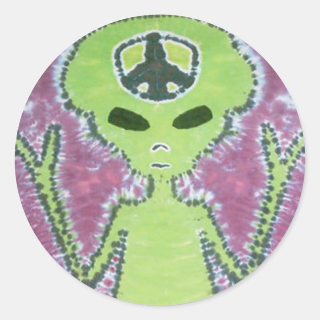 Sticker Rond SYMBOLE Alien DE LA PAIX VERT Tie Dye (Devant)