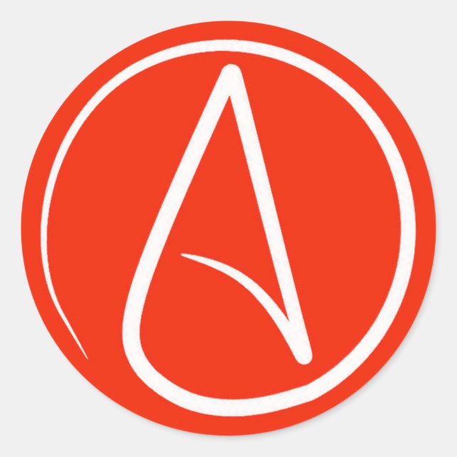 Sticker Rond Symbole athée : blanc sur rouge (Devant)