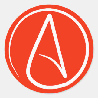 Sticker Rond Symbole athée : blanc sur rouge