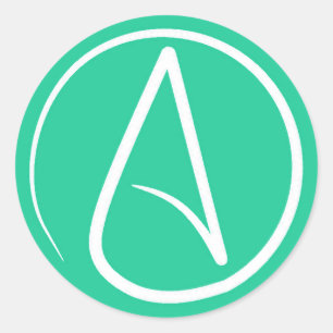 Sticker Rond Symbole athée : blanc sur vert menthe