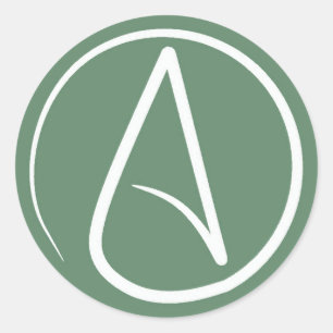 Sticker Rond Symbole athée : blanc sur vert sauge