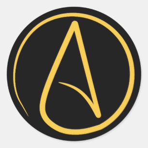 Sticker Rond Symbole athée : jaune sur noir