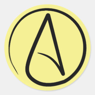 Sticker Rond Symbole athée : noir sur jaune clair