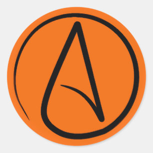 Sticker Rond Symbole athée : noir sur orange