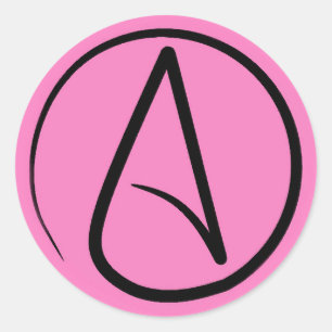 Sticker Rond Symbole athée : noir sur rose clair