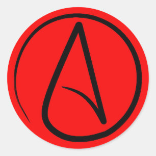 Sticker Rond Symbole athée : noir sur rouge