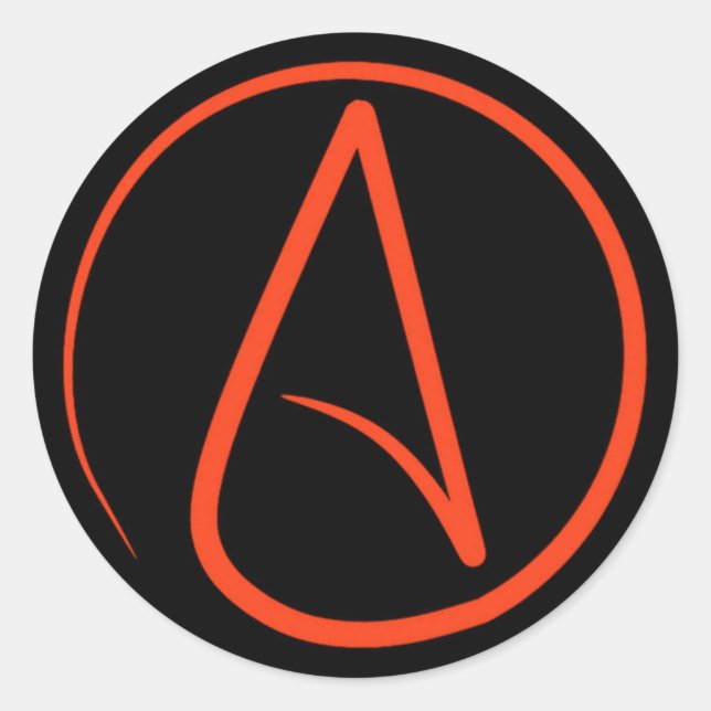 Sticker Rond Symbole athée : orange sur noir (Devant)