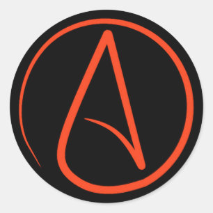 Sticker Rond Symbole athée : orange sur noir