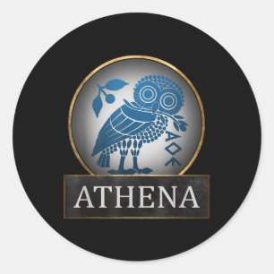 Sticker Rond Symbole Athéna Owl De La Déesse Grecque De La Sage