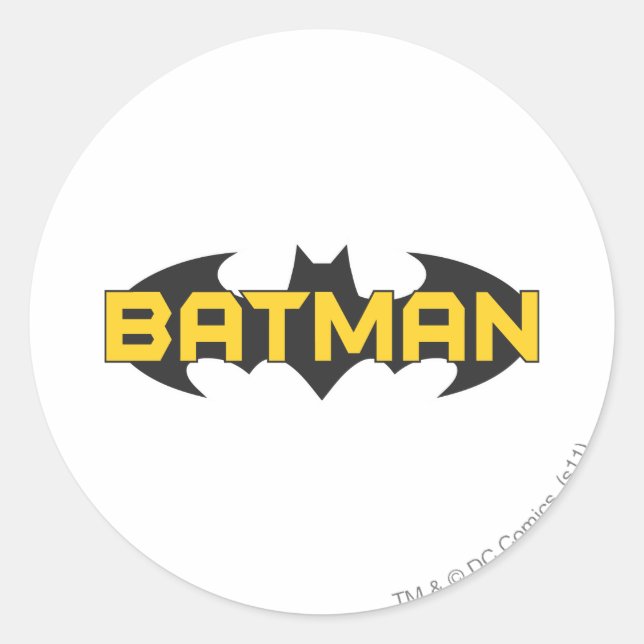 Sticker Rond Symbole Batman | Nom Logo jaune et noir (Devant)