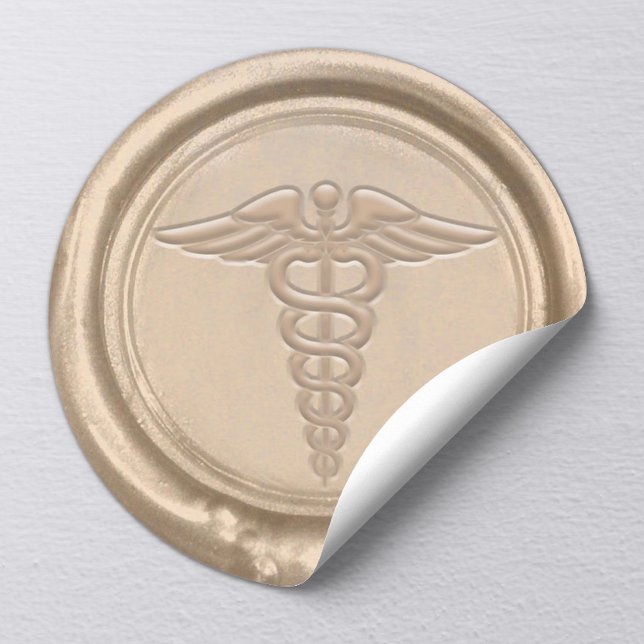 Sticker Rond Symbole Caduceus Médicale or Infirmière Docteur Ci (Créateur téléchargé)