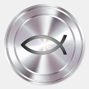 Sticker Rond Symbole chrétien de poissons - argent