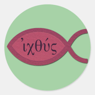 Sticker Rond Symbole chrétien de poissons d'IXOYE - parchemin