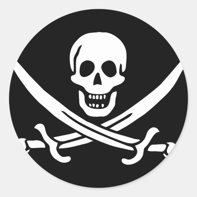 Sticker Rond Symbole crâne de pirate noir et blanc (Devant)