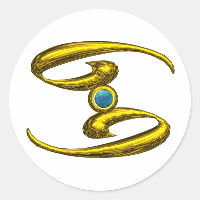 Sticker Rond Symbole d'anniversaire du CANCER Gold Zodiac (Devant)