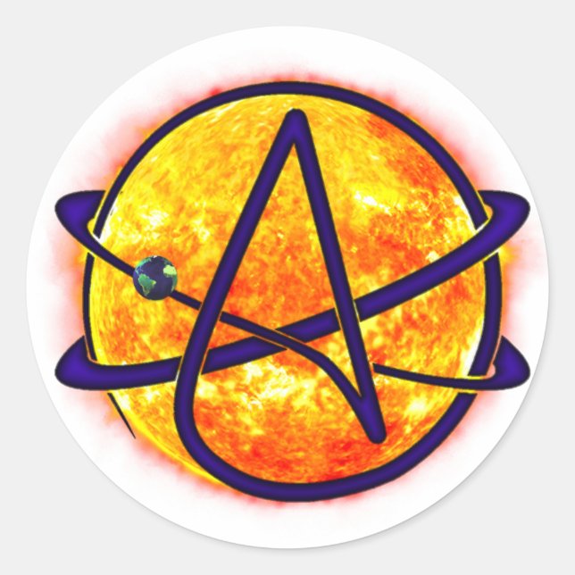 Sticker Rond Symbole d'athéisme solaire flamboyant (Devant)