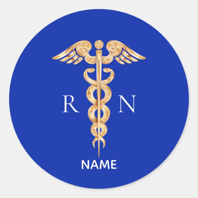 Sticker Rond Symbole de cathéréée d'or et monogramme d'infirmiè (Devant)