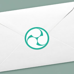 Sticker Rond Symbole de crête Mitsudomoe bleu et blanc