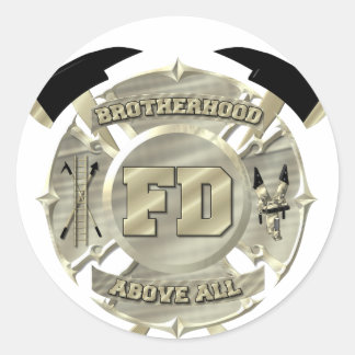 Sticker Rond Symbole de fraternité des pompiers d'or