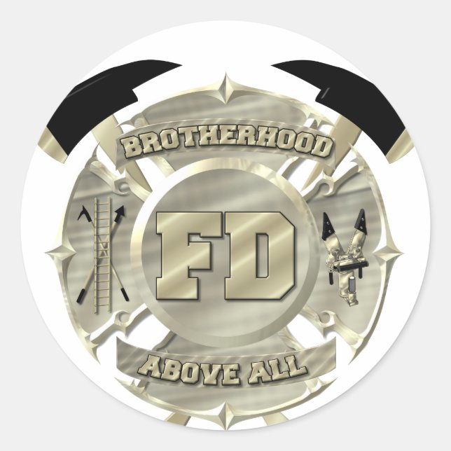 Sticker Rond Symbole de fraternité des pompiers d'or (Devant)