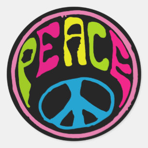 Sticker Rond SYMBOLE DE LA PAIX PsychÉLIENNE Hippie