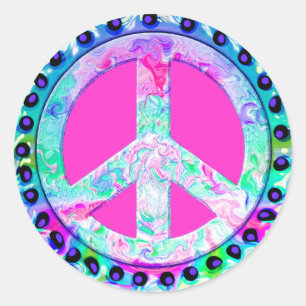 Sticker Rond SYMBOLE DE LA PAIX PsychÉLIQUE Abstrait