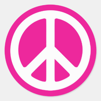 Sticker Rond Symbole de la paix rose profond et blanc