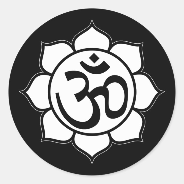 Sticker Rond Symbole de l'Aum de fleurs Lotus (Devant)