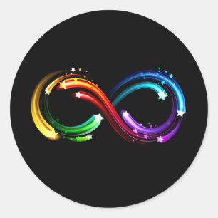 Sticker Rond Symbole de l'infini des comètes arc-en-ciel
