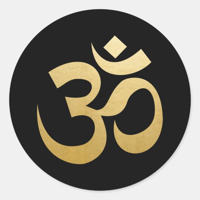 Sticker Rond Symbole de méditation hindou Om Faux Gold Foil Noi (Devant)