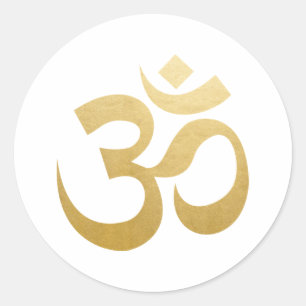 Sticker Rond Symbole de méditation Om HIndu Yoga Faux Gold Foil